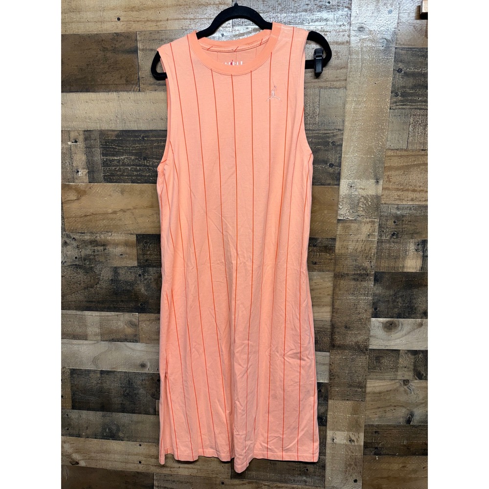 Jordan Womens Pinstripe Sleeveless Midi Dress‎ Peach Coral Jumpman Loose Fit M